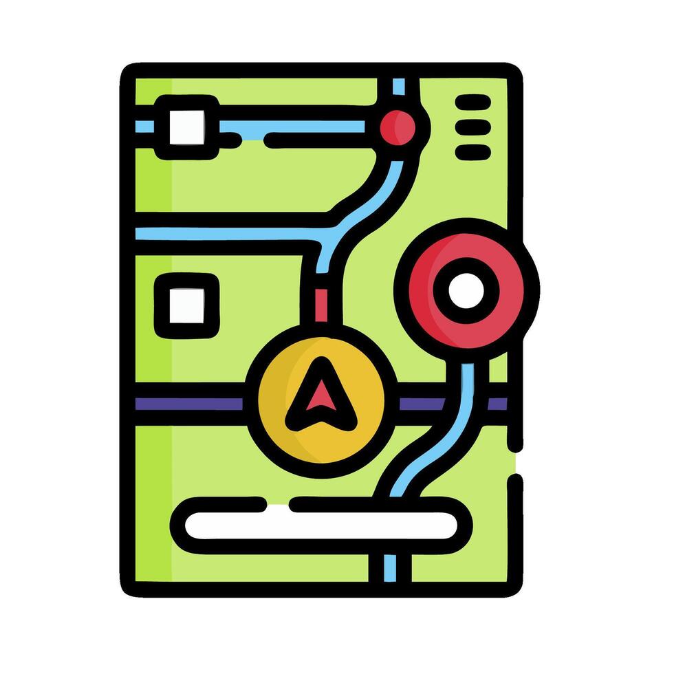 a map with a red dot and a green arrow vector