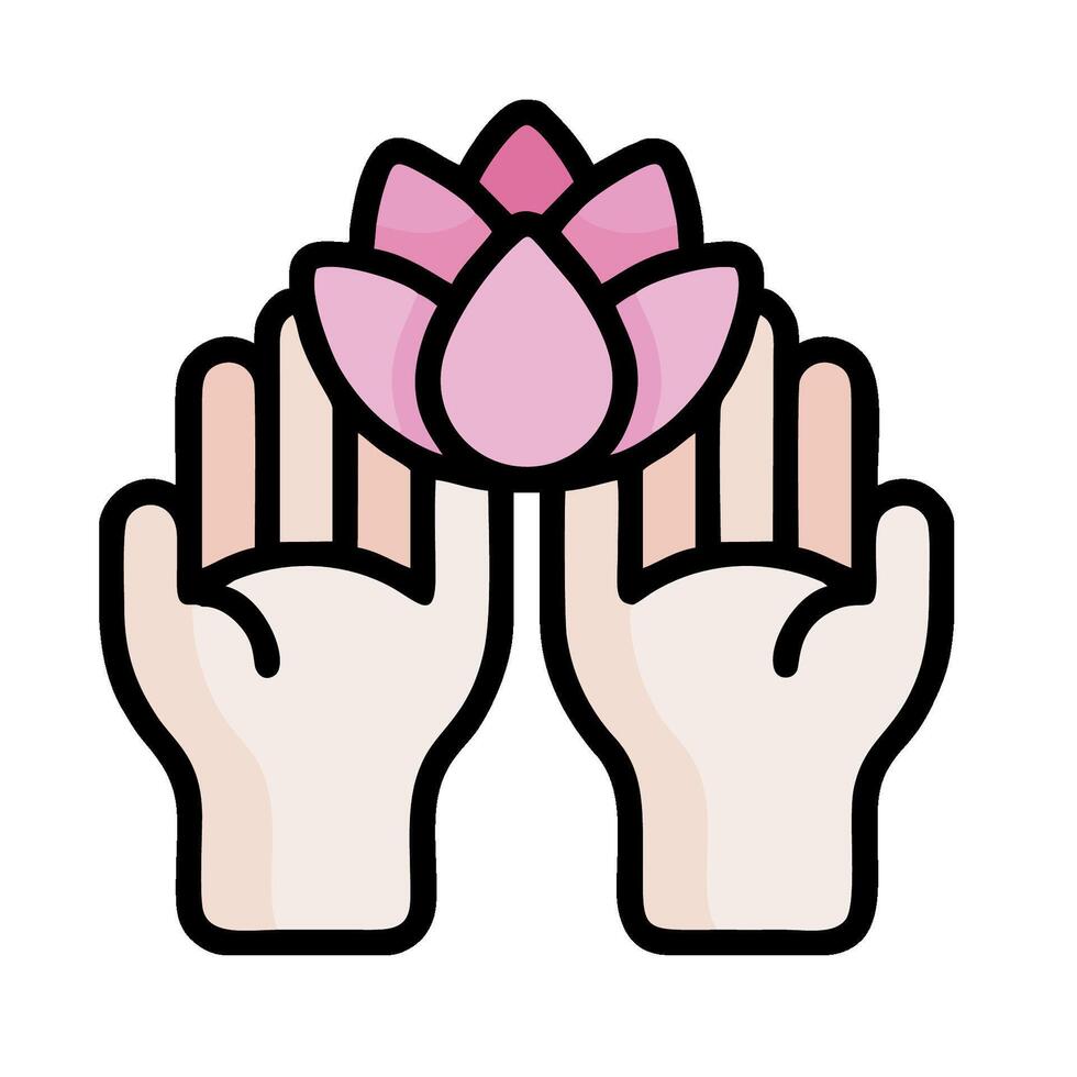 Two hands holding a pink lotus flower vector
