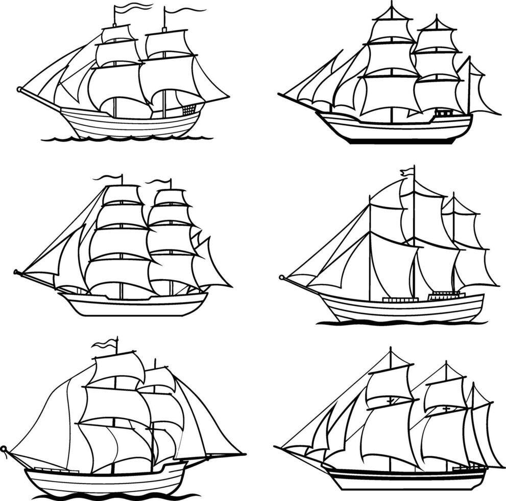 Classic sailing ship silhouette with white background.eps vector