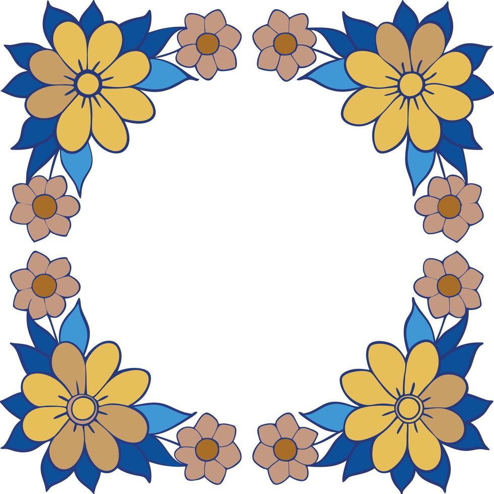 A flower frame with blue and yellow flowers vector