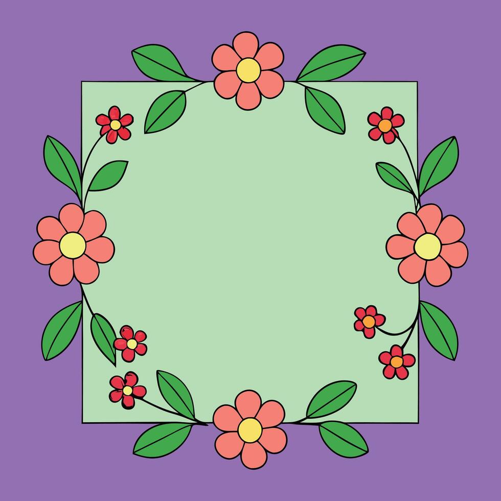 A square frame with flowers on it vector