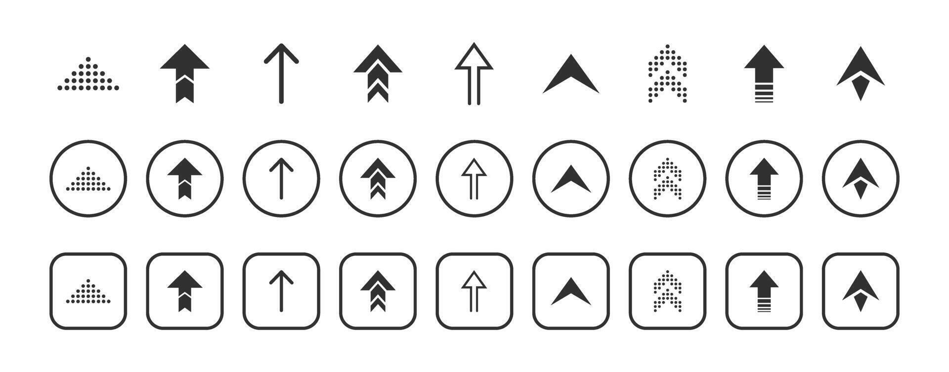 Round square arrow cursor icon set for user interface. Flat solid arrows collection vector