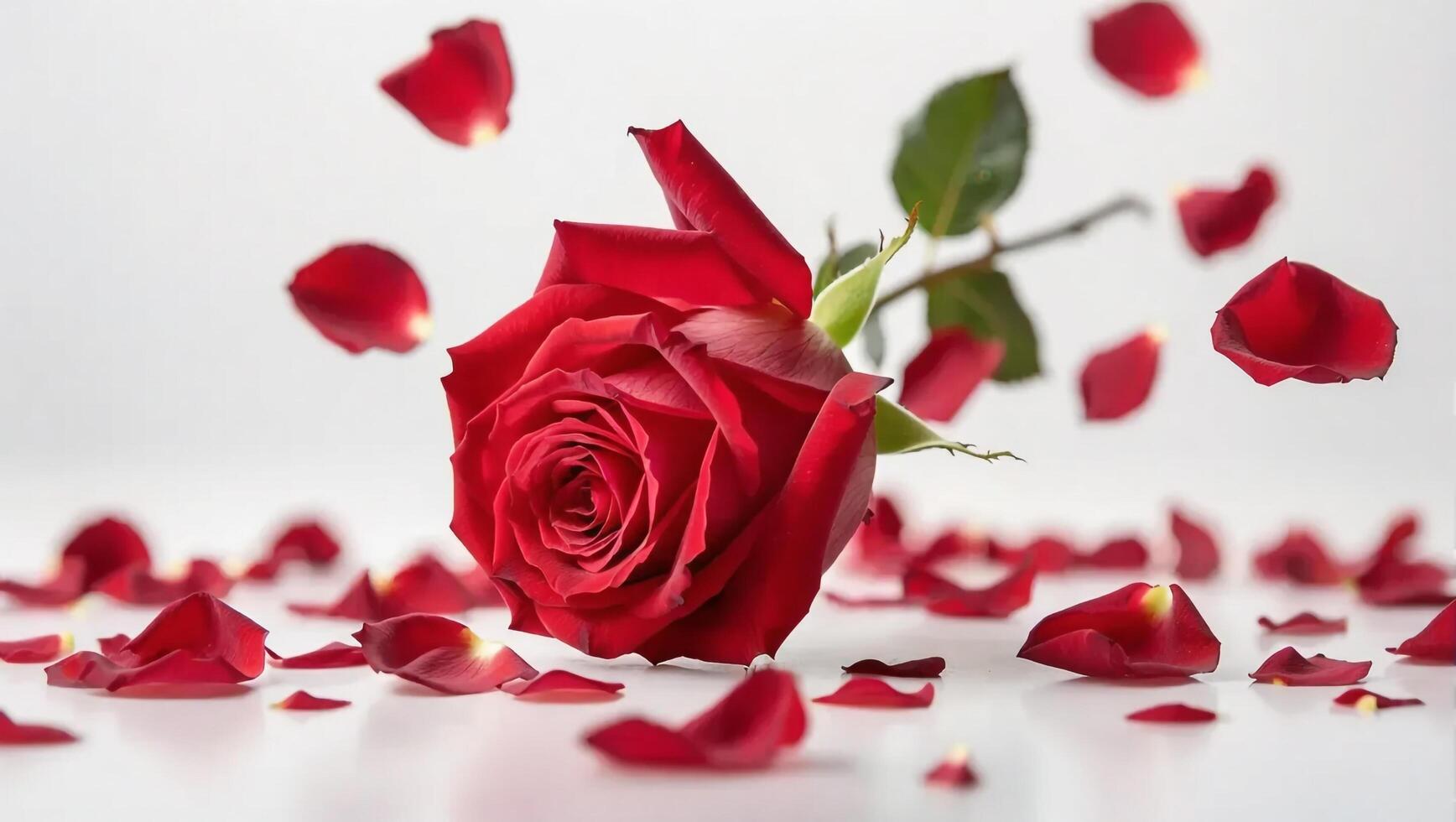 Falling Rose petal, isolated on white background photo