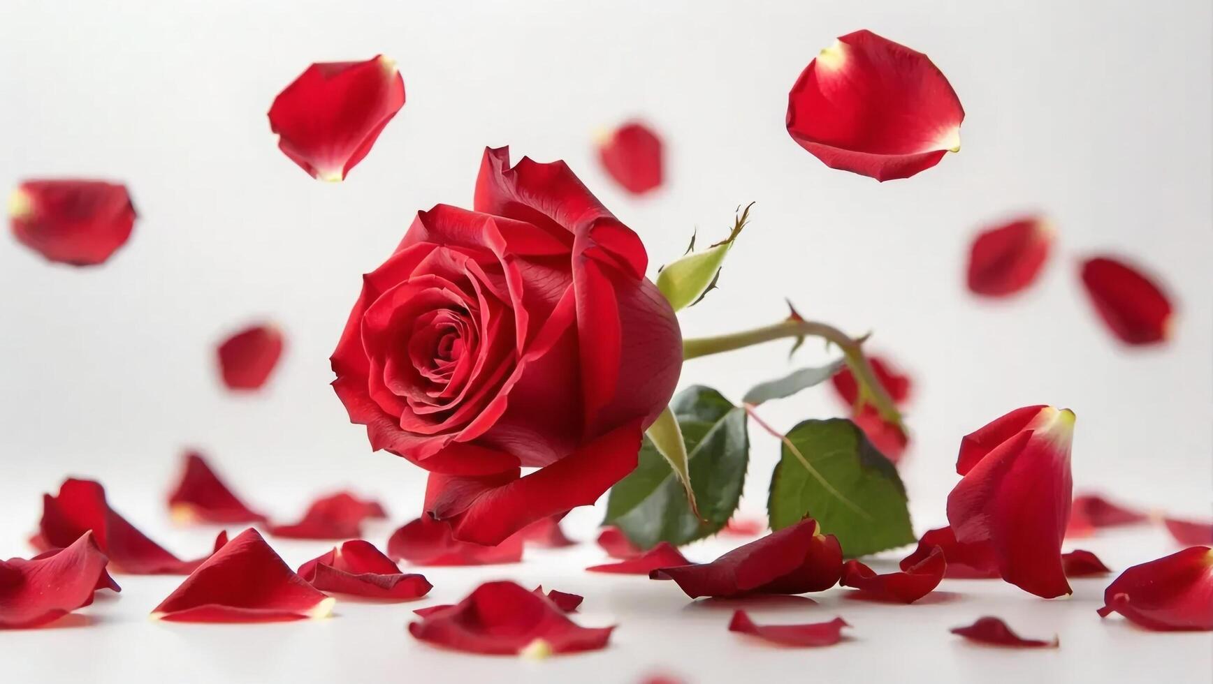 Falling Rose petal, isolated on white background photo