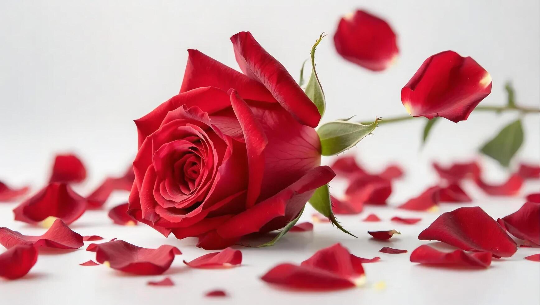 Falling Rose petal, isolated on white background photo