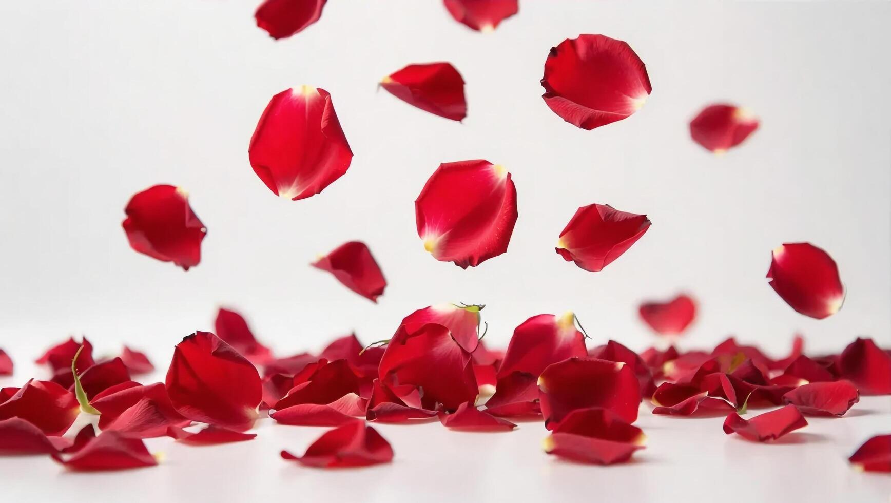 Falling Rose petal, isolated on white background photo