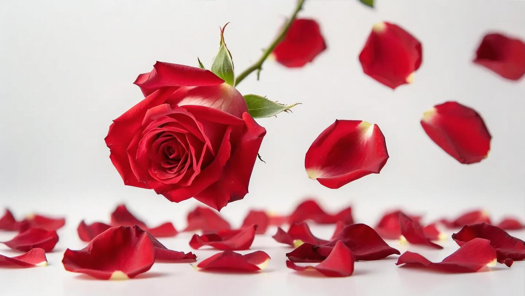 Falling Rose petal, isolated on white background photo