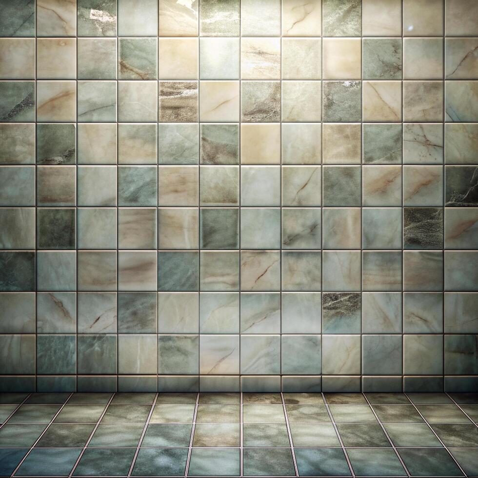 A tiled wall with a green and brown color scheme photo