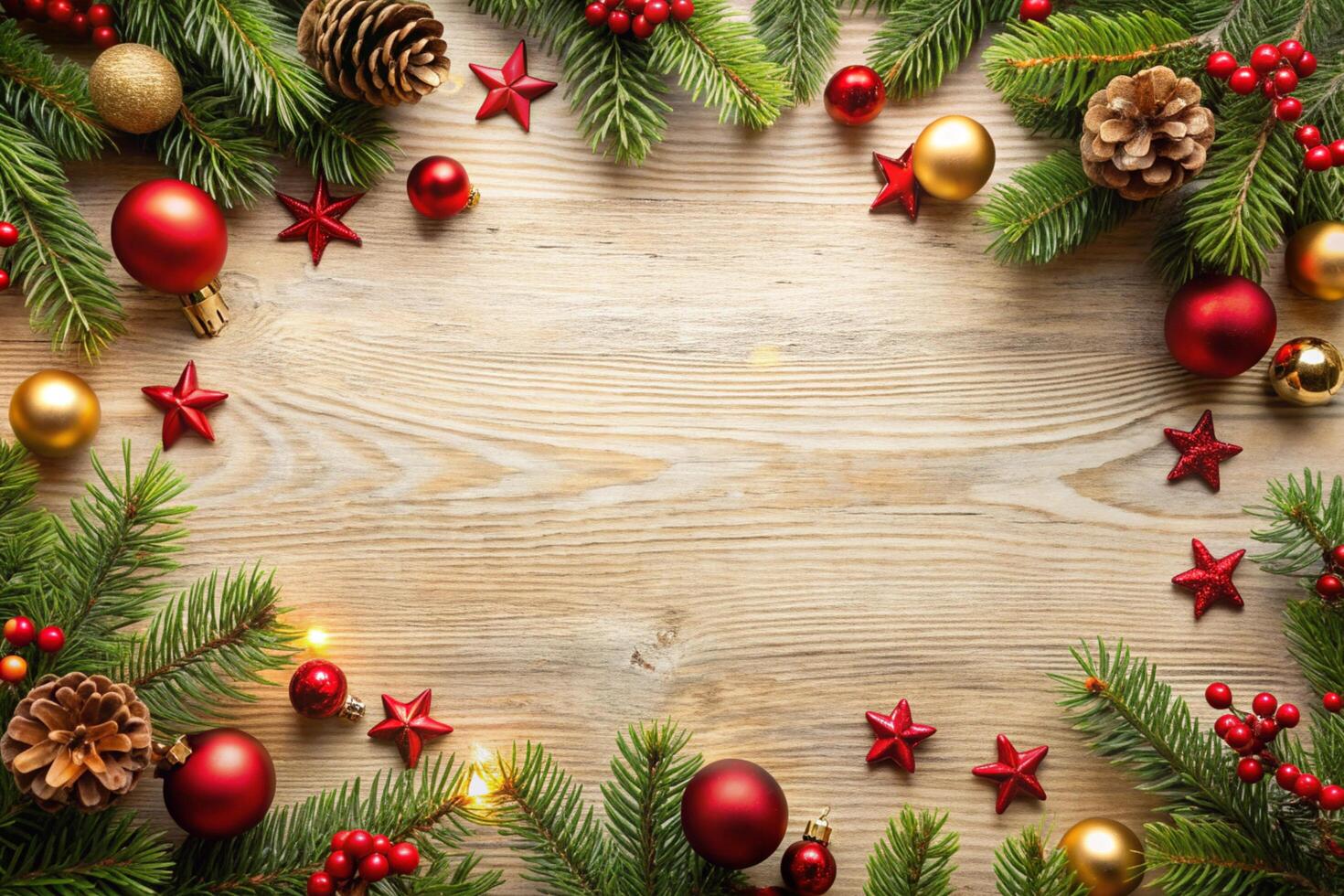 Christmas decorations on wooden background photo