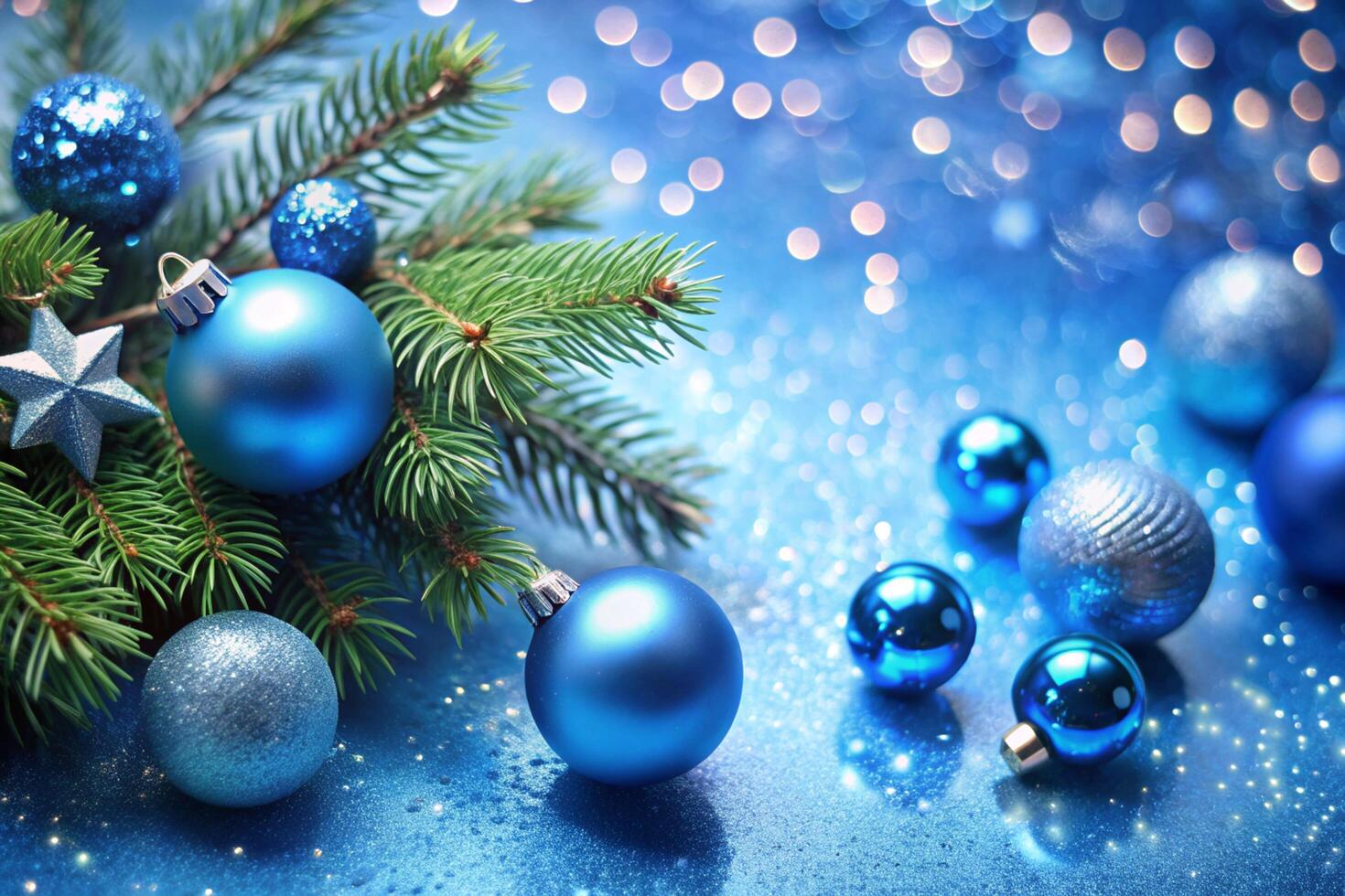 Blue christmas decorations on a blue background photo