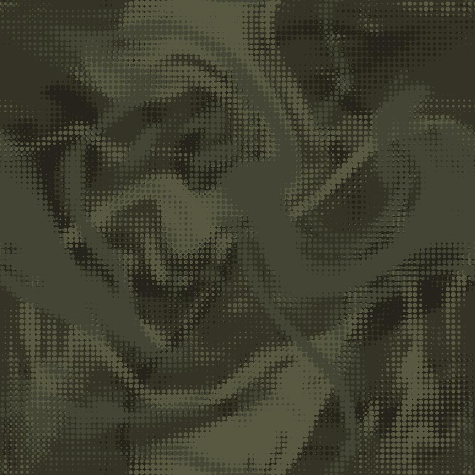 Abstract halftone seamless camouflage texture. Dot pattern in dark khaki green colors, camo digital two color background vector