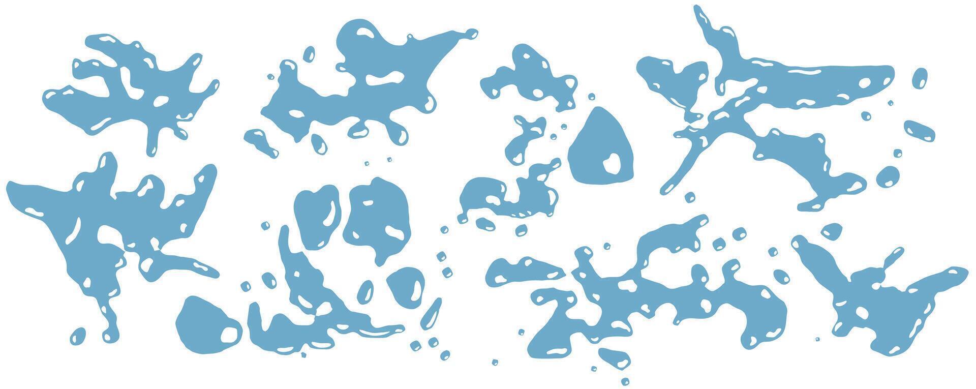 Blue water wave splash with drops isolated on white background. Clean aqua, fresh and natural water, liquid falling splash, swirl with splatters and drops. Cartoon style. vector