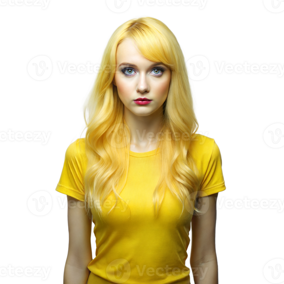 Woman with bright yellow hair, facing camera png