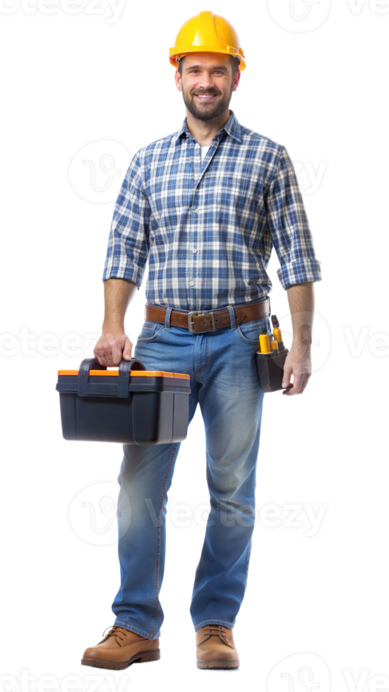 Handyman holding a toolbox and prepared for work png