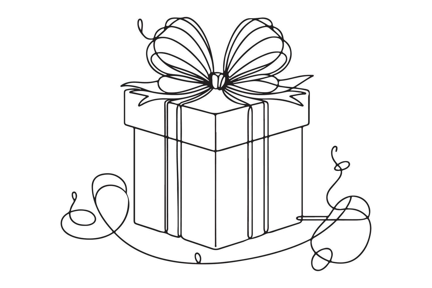 continuous line drawing of gift box with ribbon and bow vector
