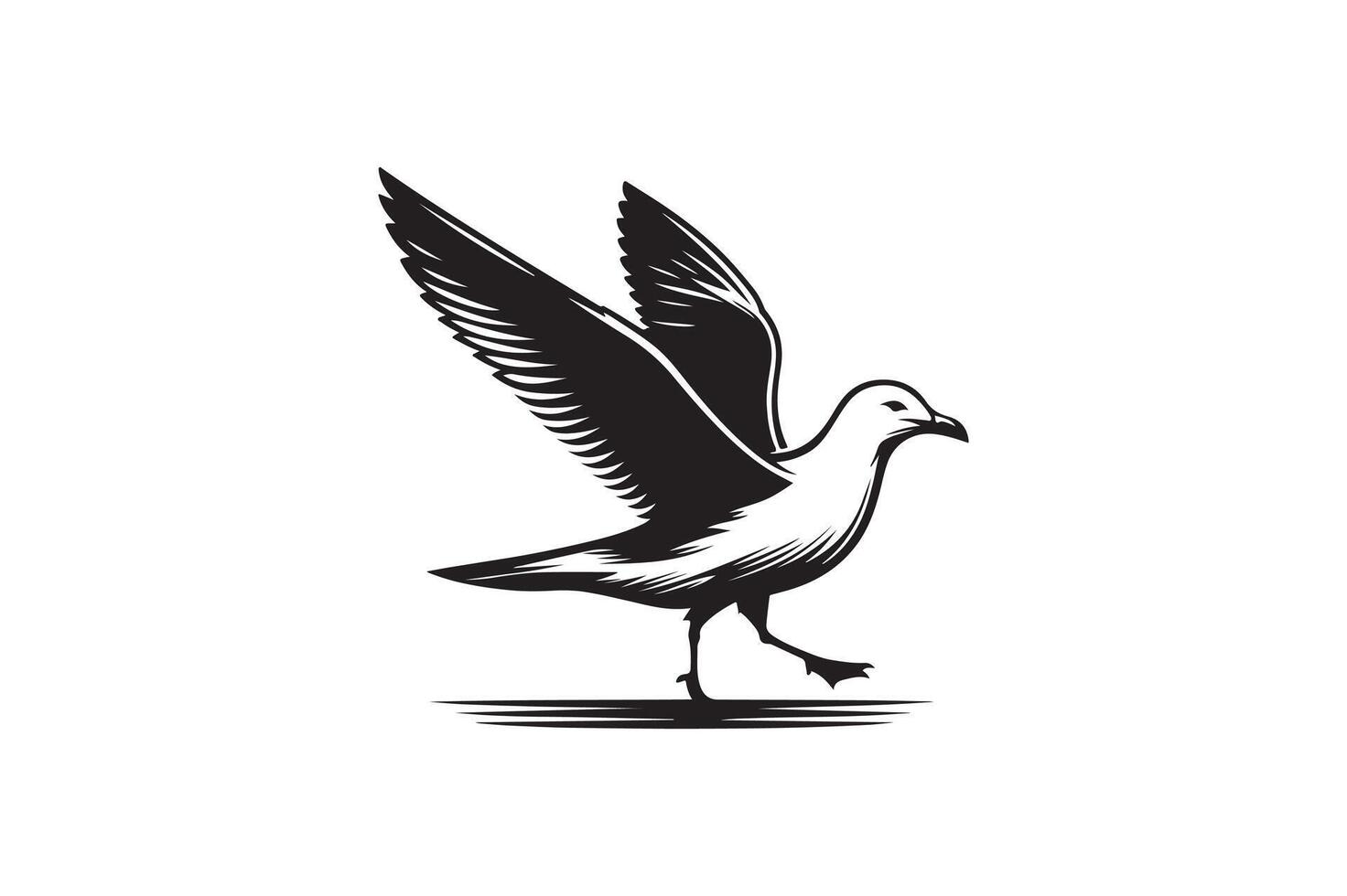 a black and white bird flying in the air vector
