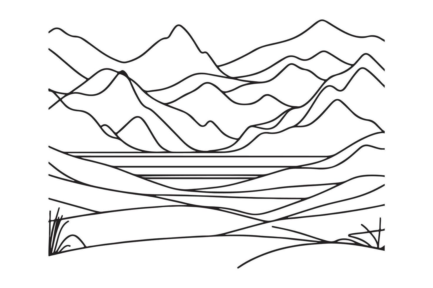 Continuous Line Drawing of a Mountain Landscape vector