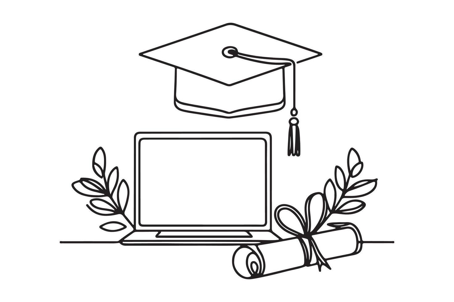 graduation cap, laptop and diploma on a white background vector