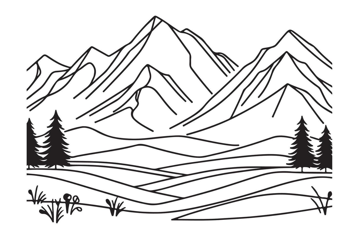 One-Line Mountain Range Landscape Illustration vector