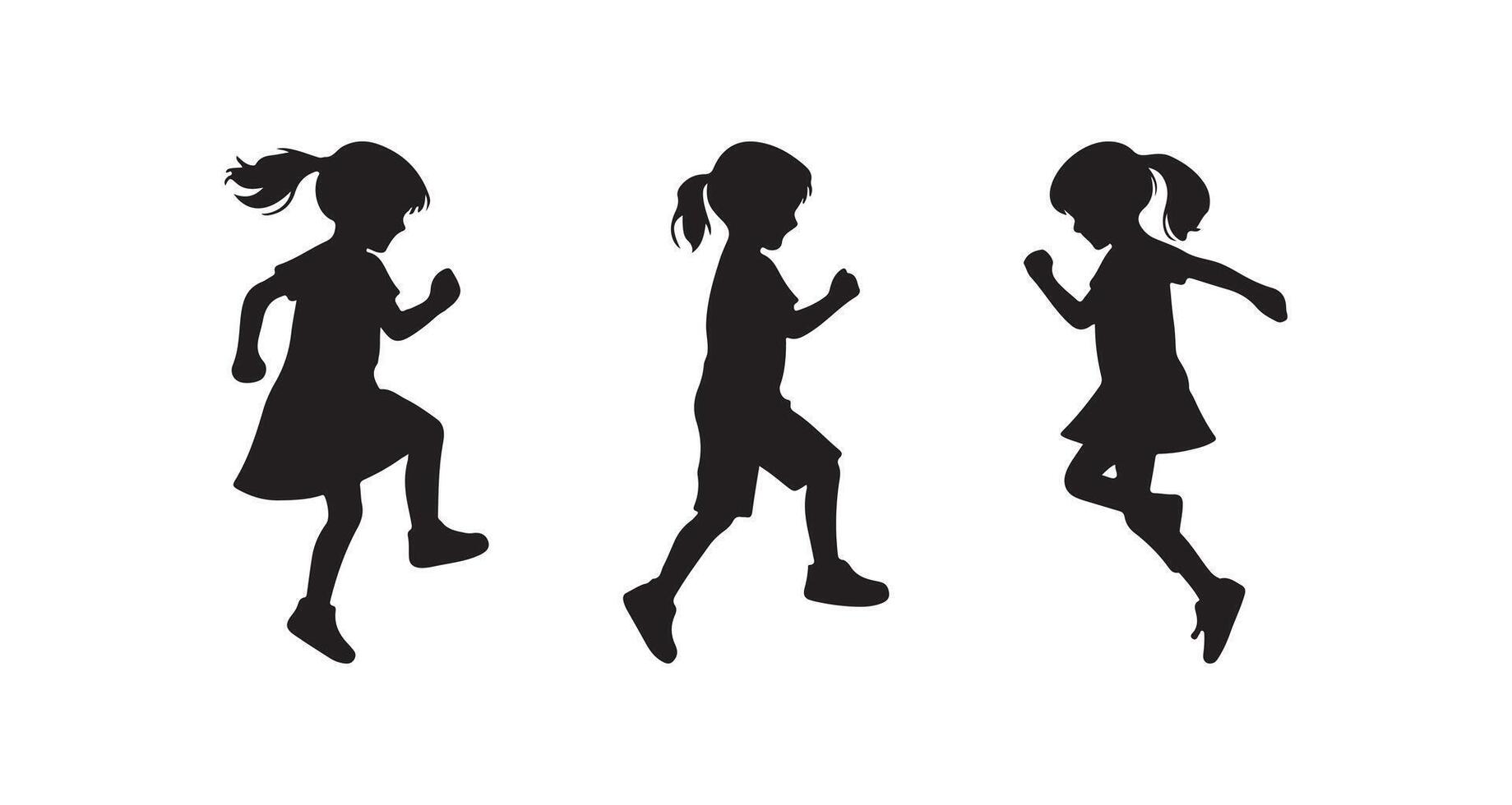 silhouettes of three girls running in different positions vector
