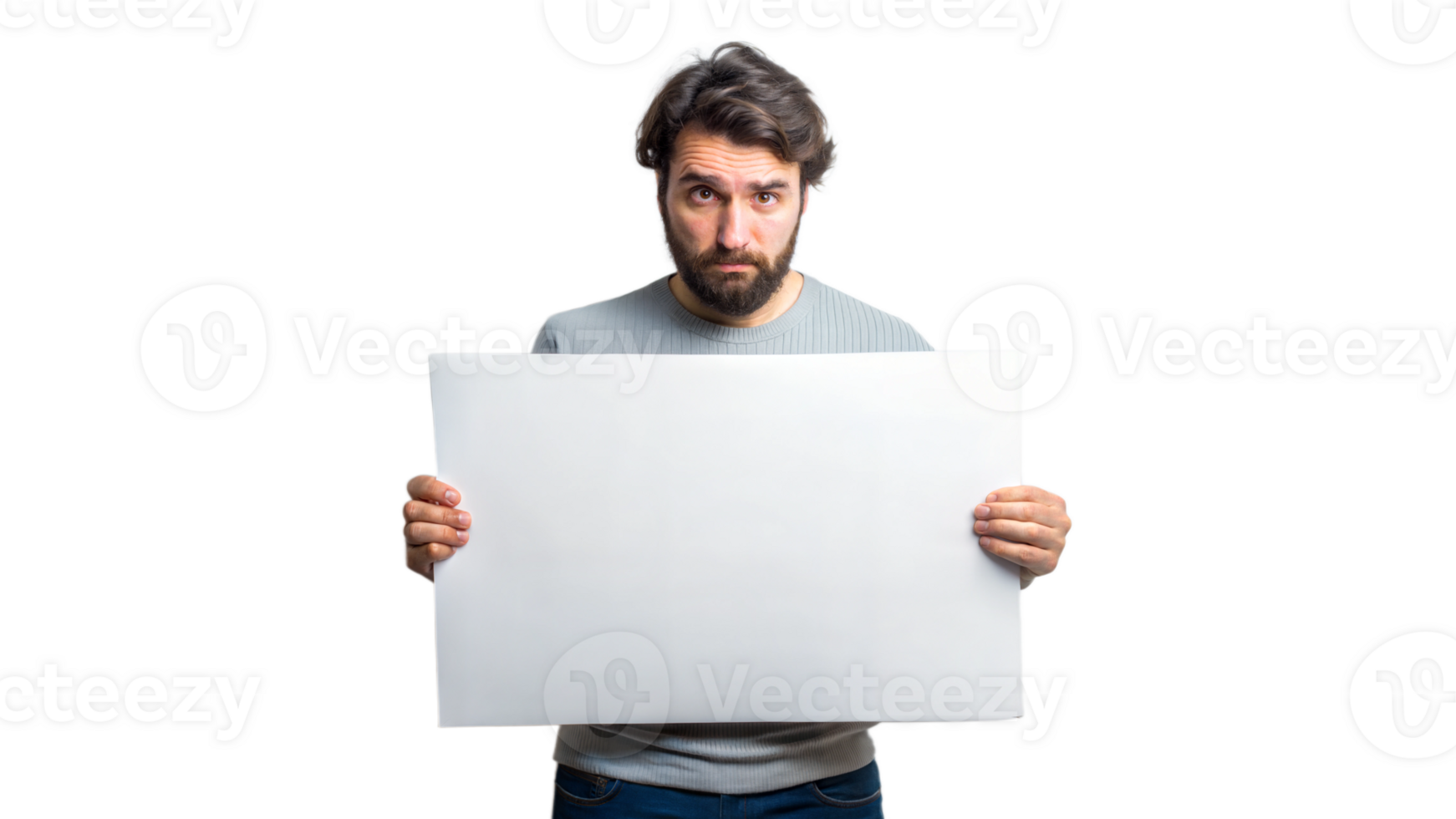 Man holding a blank sign, ready to make a statement png