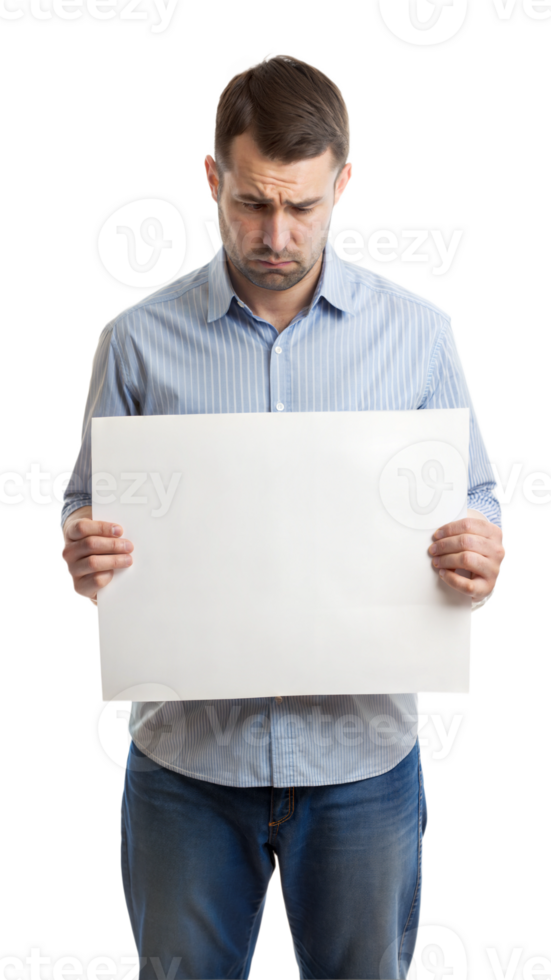 uomo Tenere un' vuoto cartello, preparazione per trasmettere un' Messaggio png