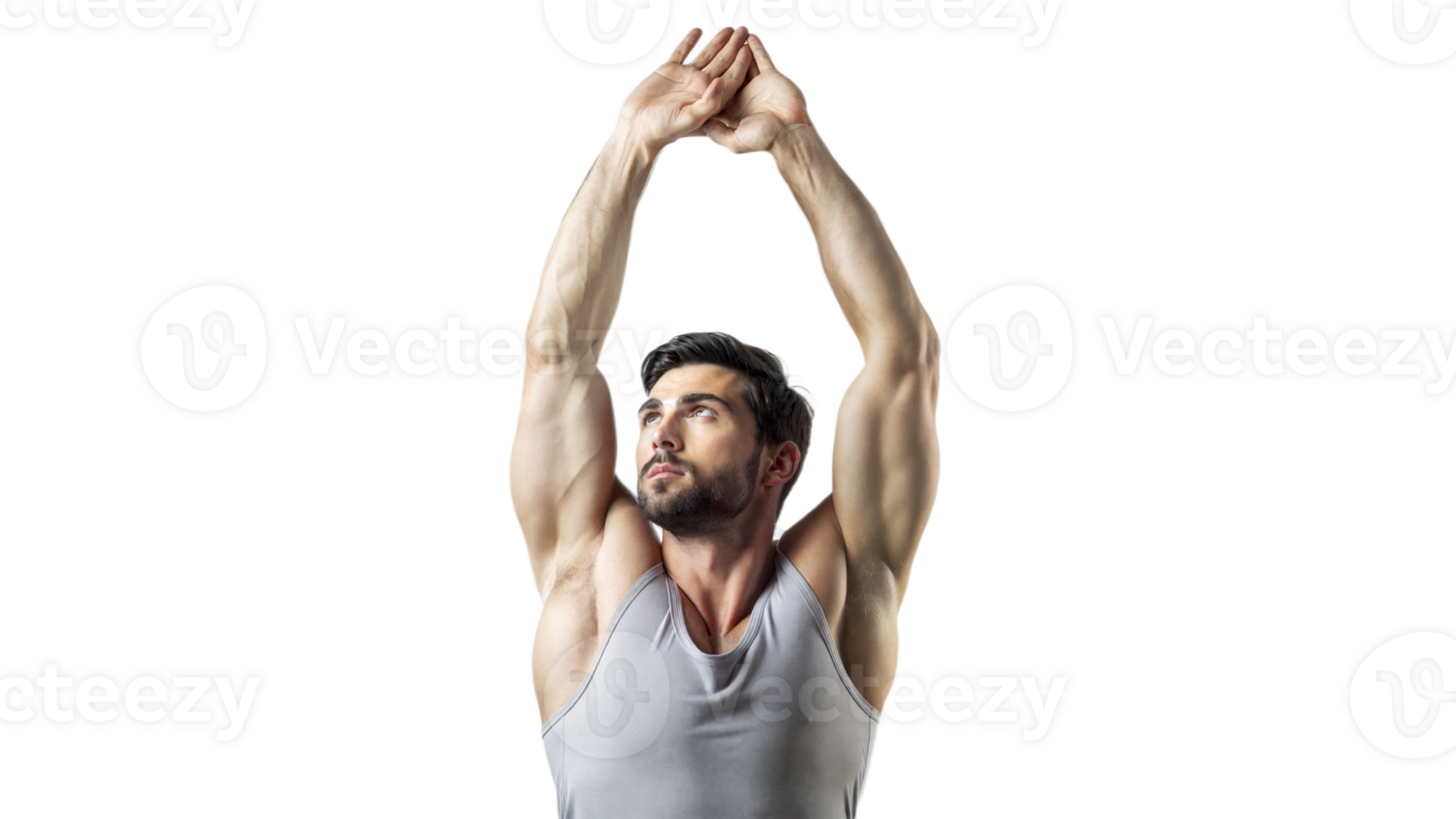 Man stretching arms, relaxing after a workout png