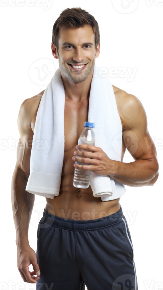 Man with a towel around his neck, resting after exercise png