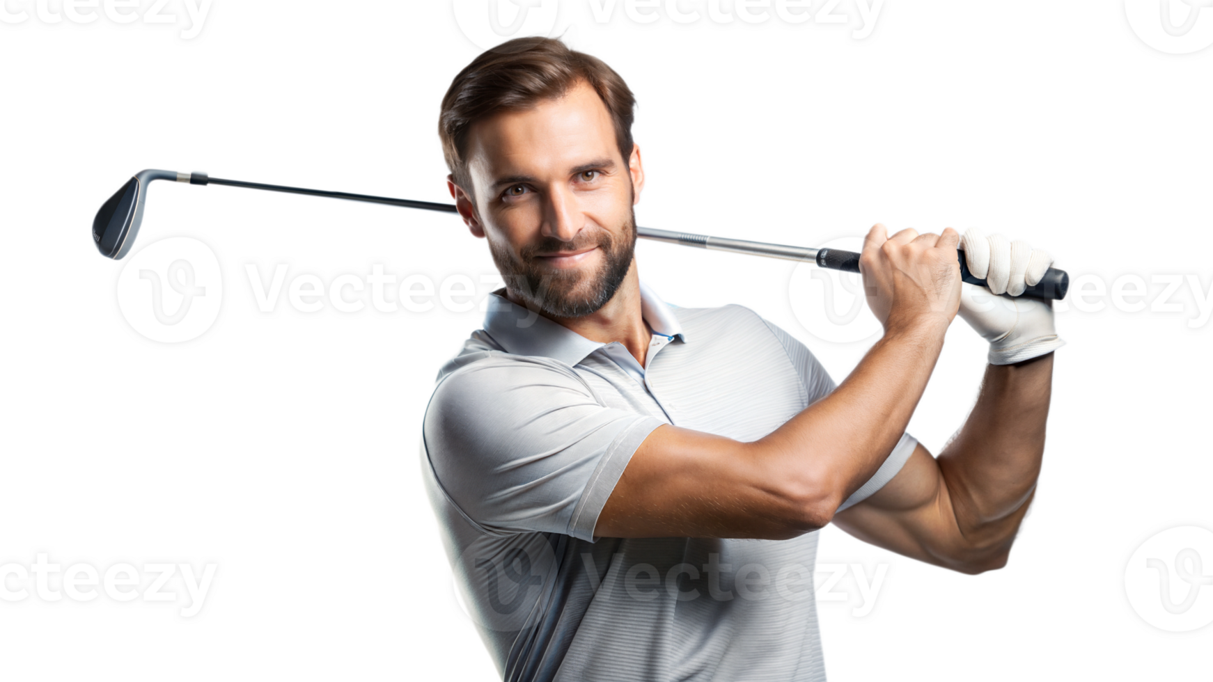 Golfer preparing to strike, aiming for the green png