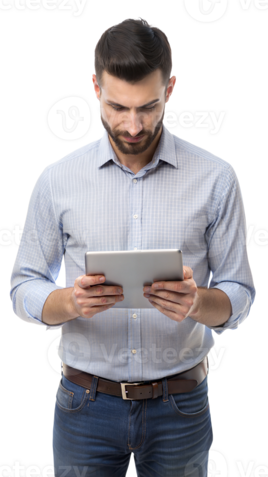 Man using a tablet, focused on his tasks png