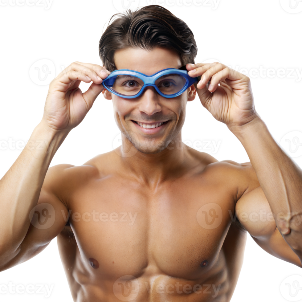 Swimmer with goggles, preparing for a race in the pool png