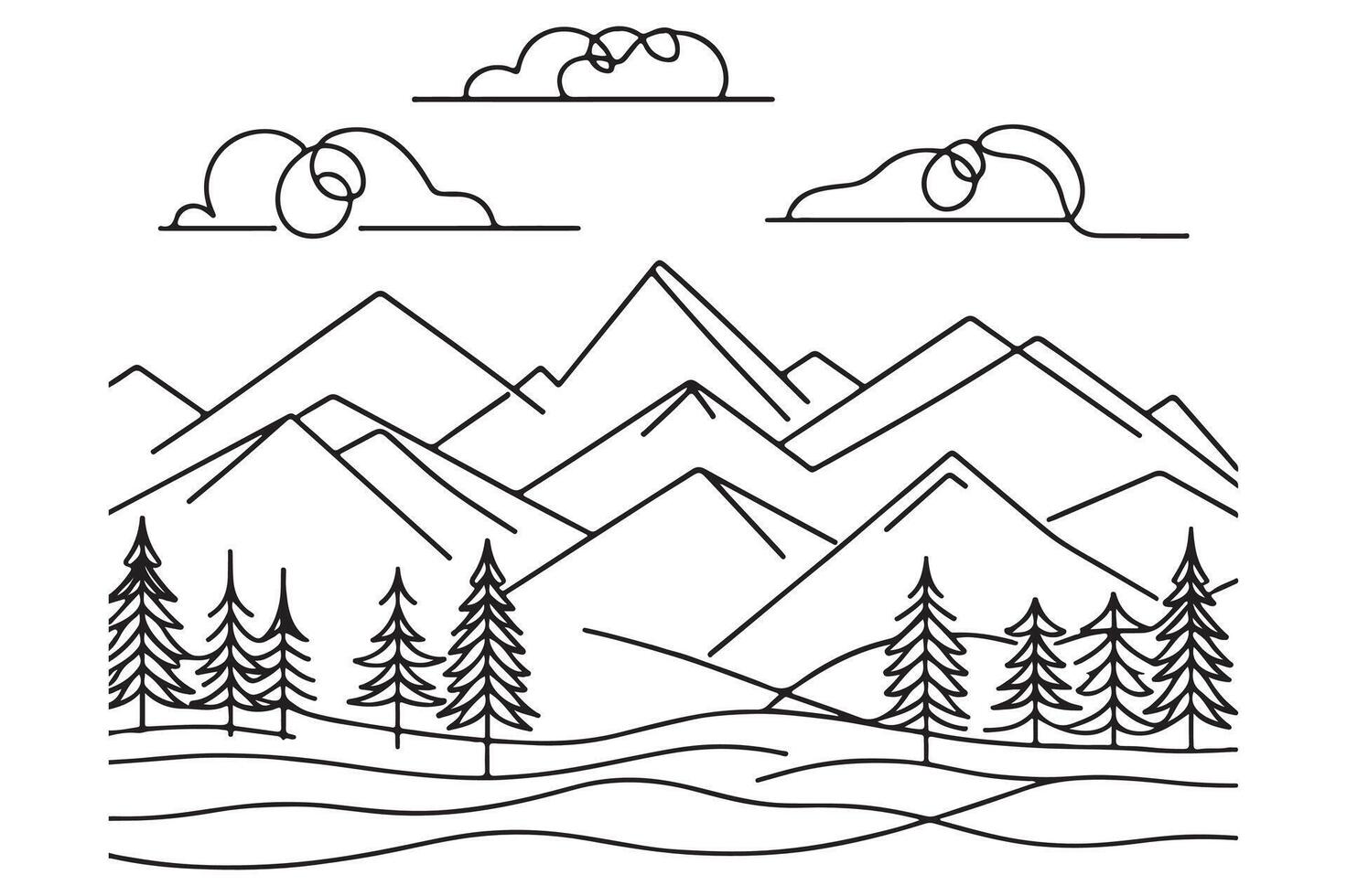 Minimalist Mountain Landscape in a Single Line vector