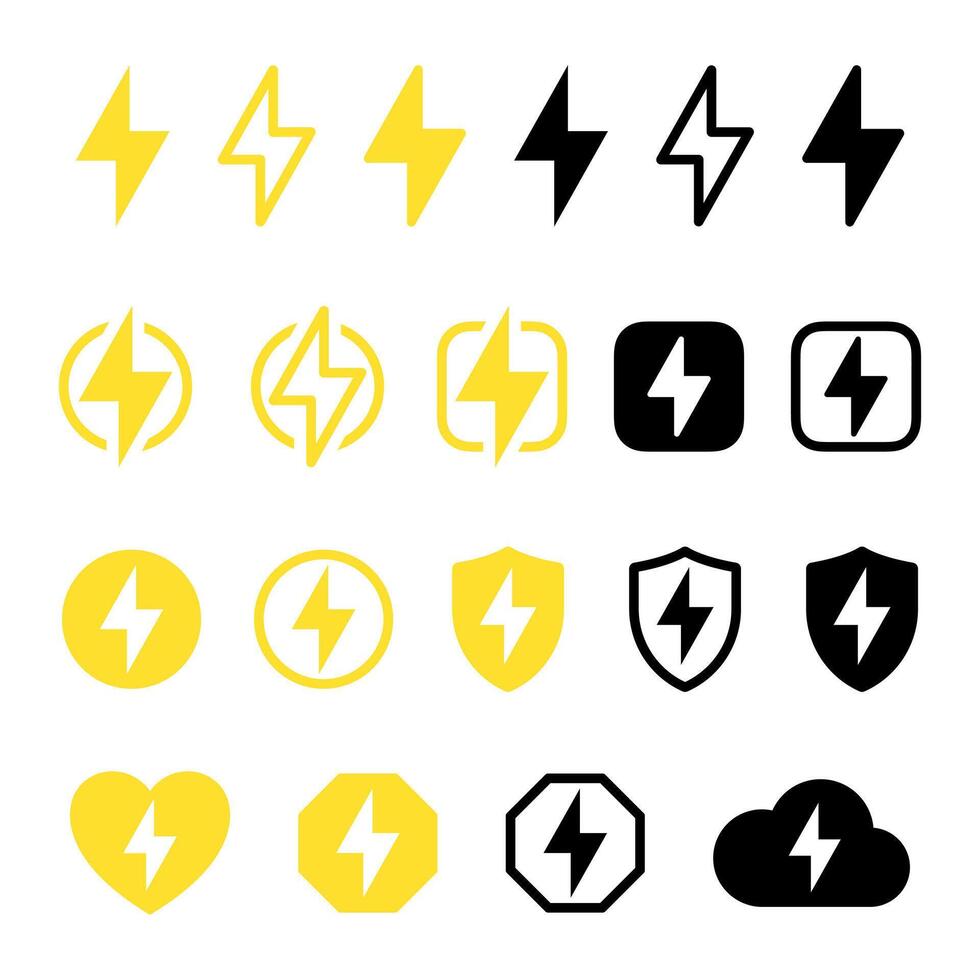 Flash lightning bolt icons set vector