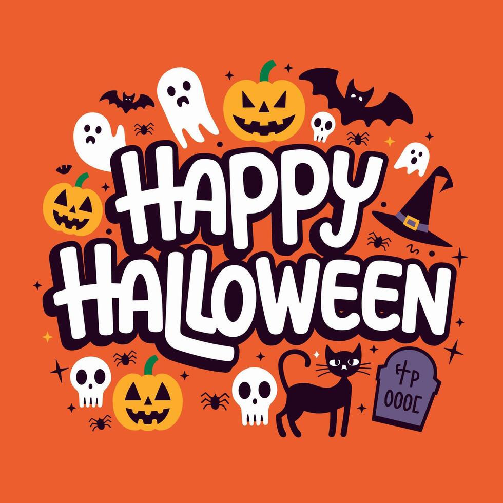 Spooky Halloween Typography with Festive Elements on Purple Background vector