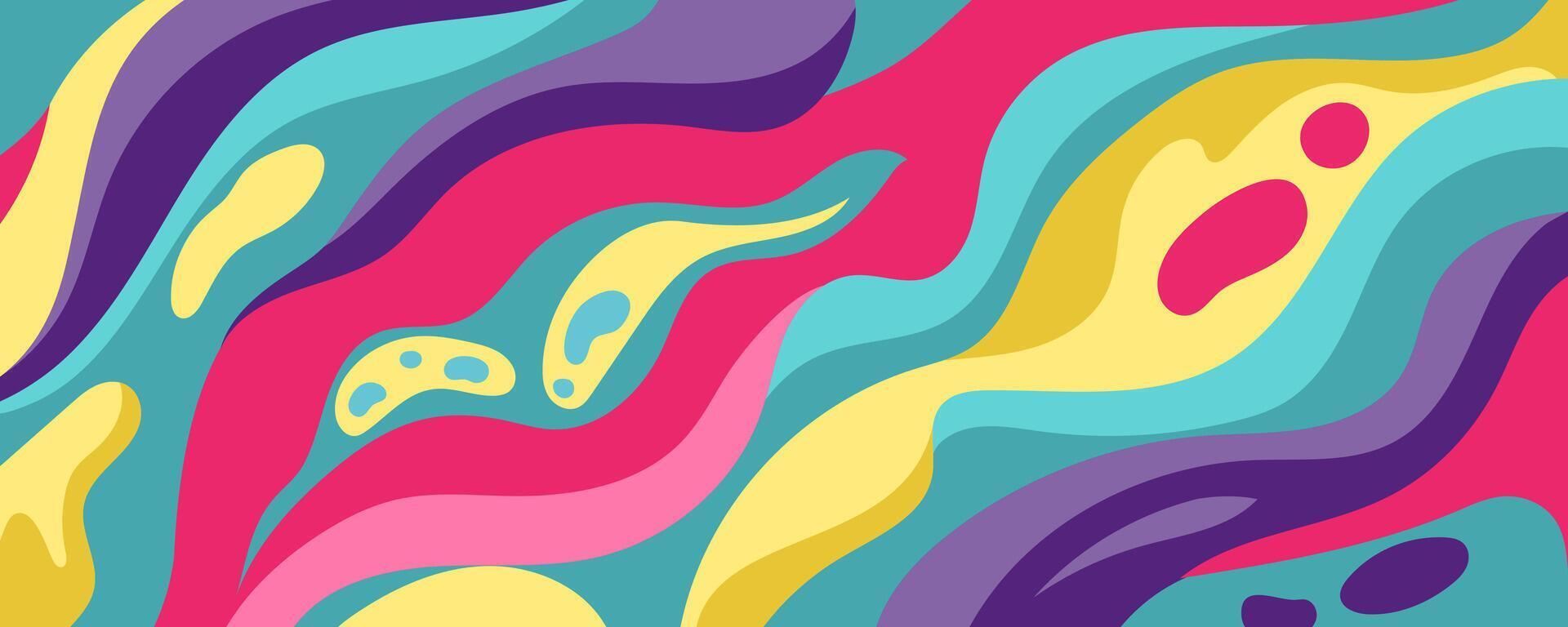 Psychedelic Liquid wave Banner landscape colorful bright background with copy space for text, for banner, greeting card, poster and advertising vector