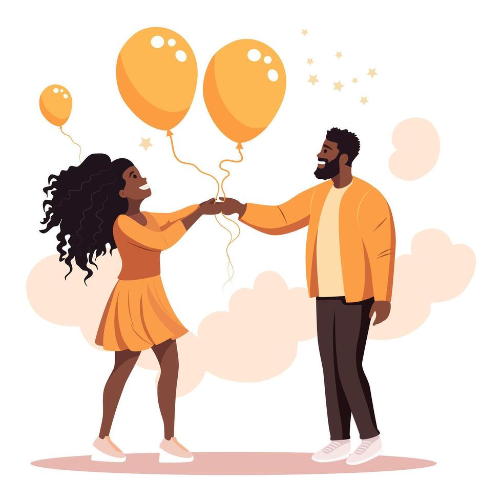 A happy girl and a man are holding balloons. vector