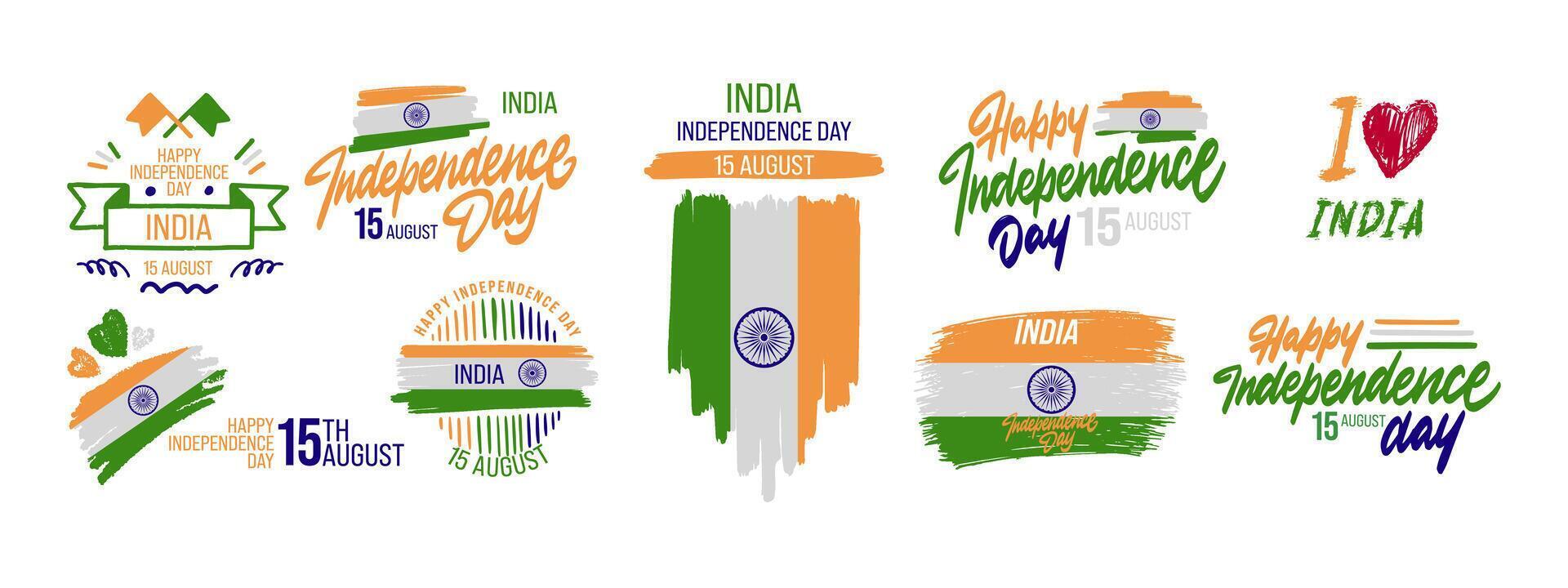 Set of Happy independence day of India banner design. illustration for greeting cards, posters, invitations, brochures vector