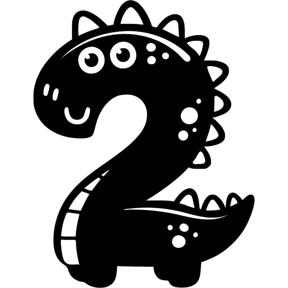 a black and white cartoon dinosaur with a number two on it vector