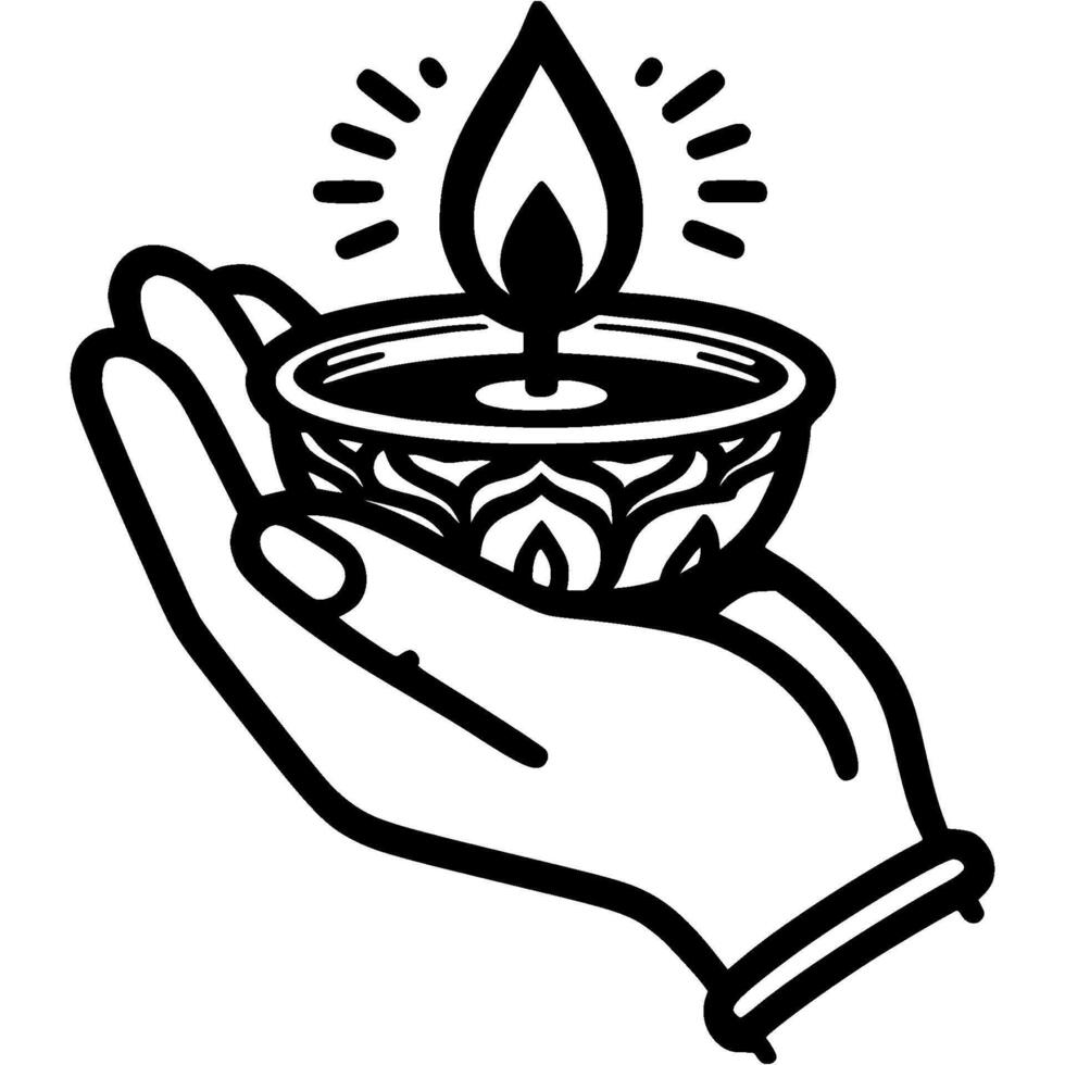 hand holding diya illustration vector