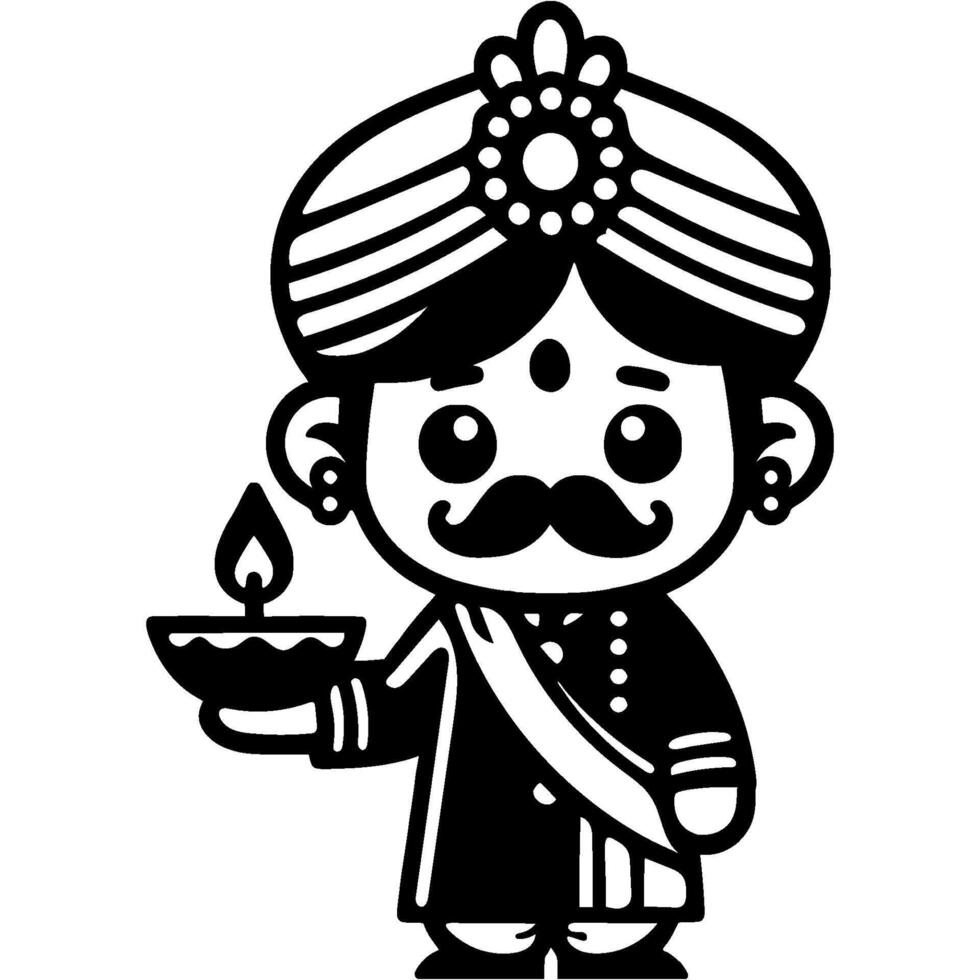 indian cartoon character with a candle and mustache vector