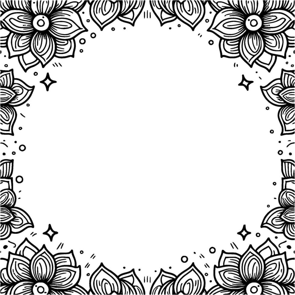 a black and white floral design with a circle in the middle vector