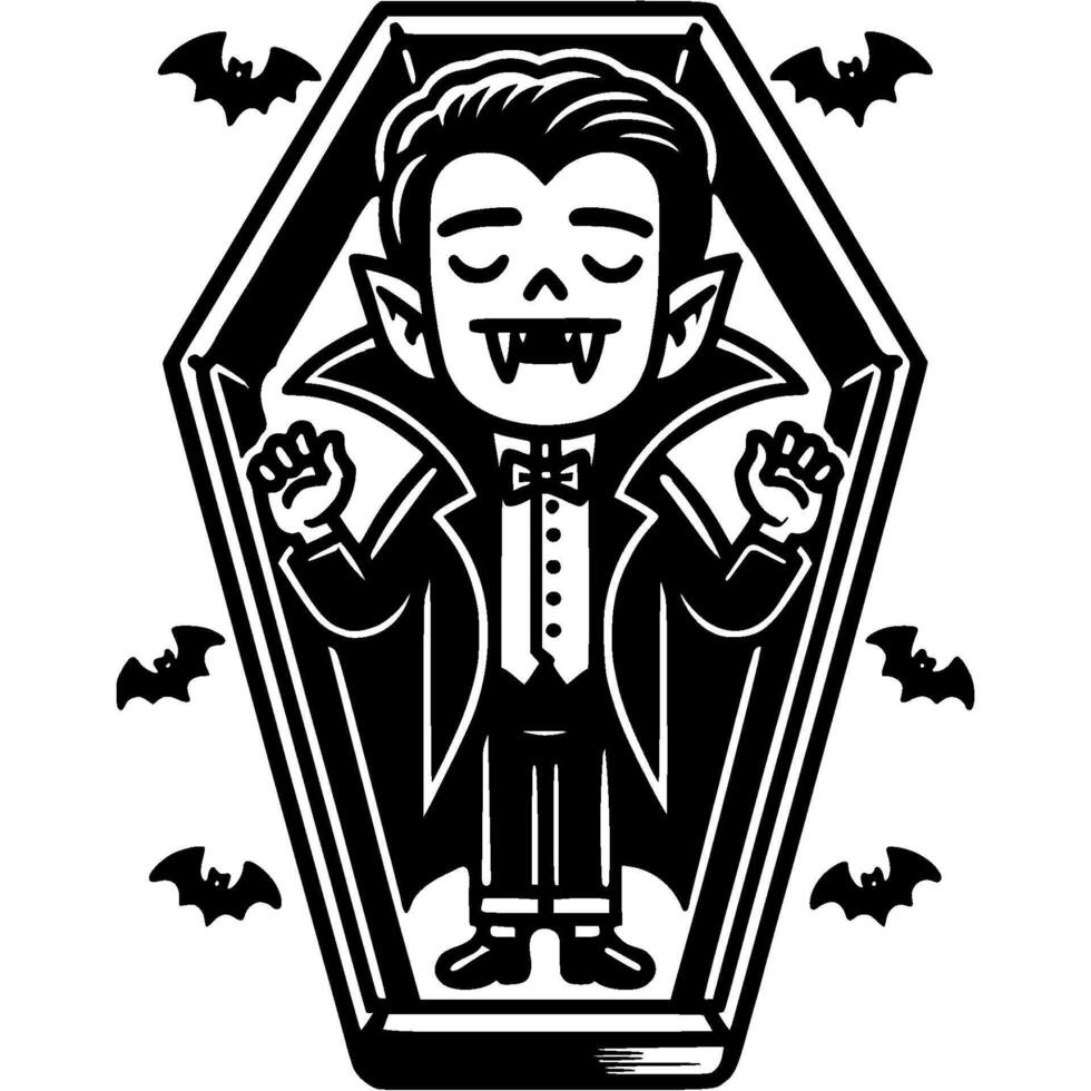 a black and white illustration of a vampire in a coffin vector