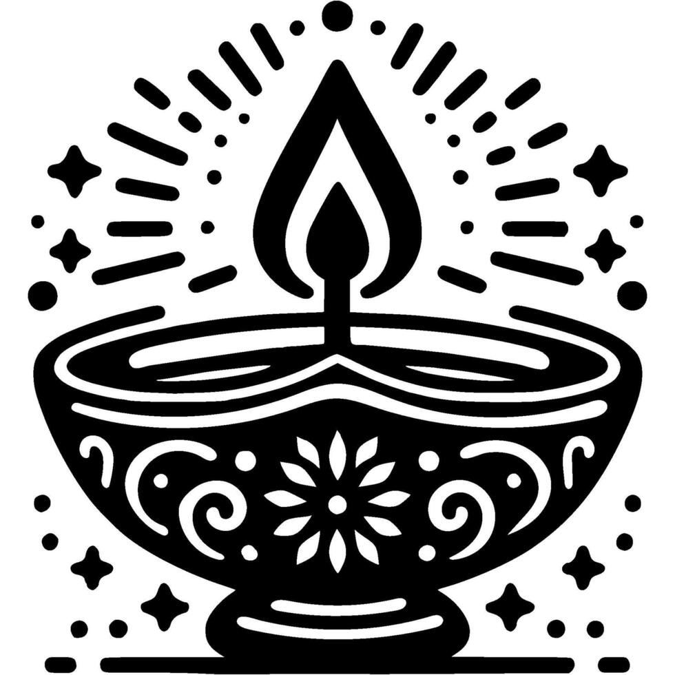 a black and white drawing of a candle in a bowl vector