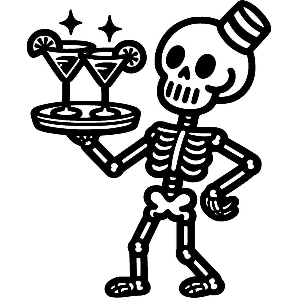 skeleton holding a tray with drinks vector