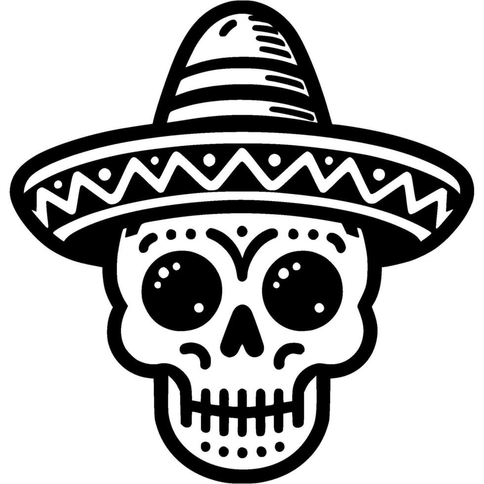 mexican skull with sombrero on white background vector