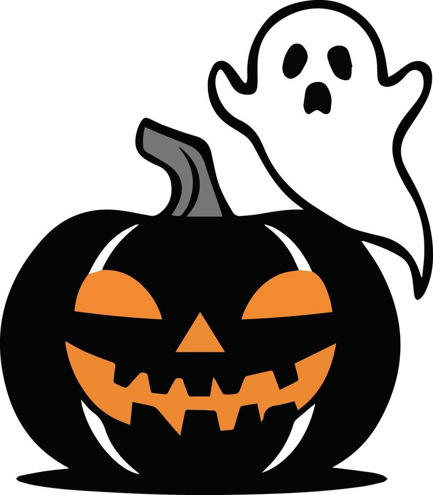 A Halloween pumpkin and ghost icon created for various companies. The design is eerie, ominous, and haunting, making it ideal for logos, posters, t-shirt designs, and other graphic projects vector