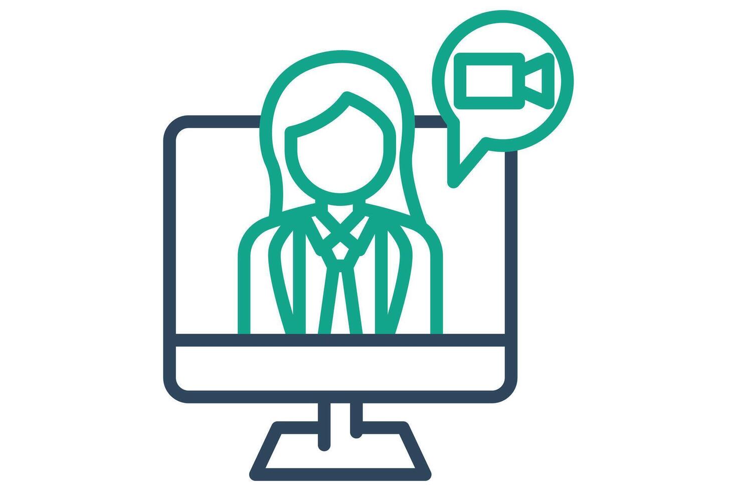 Webinar icon. line icon style. monitor with teacher and sign. icon related to online course. education elements illustration vector