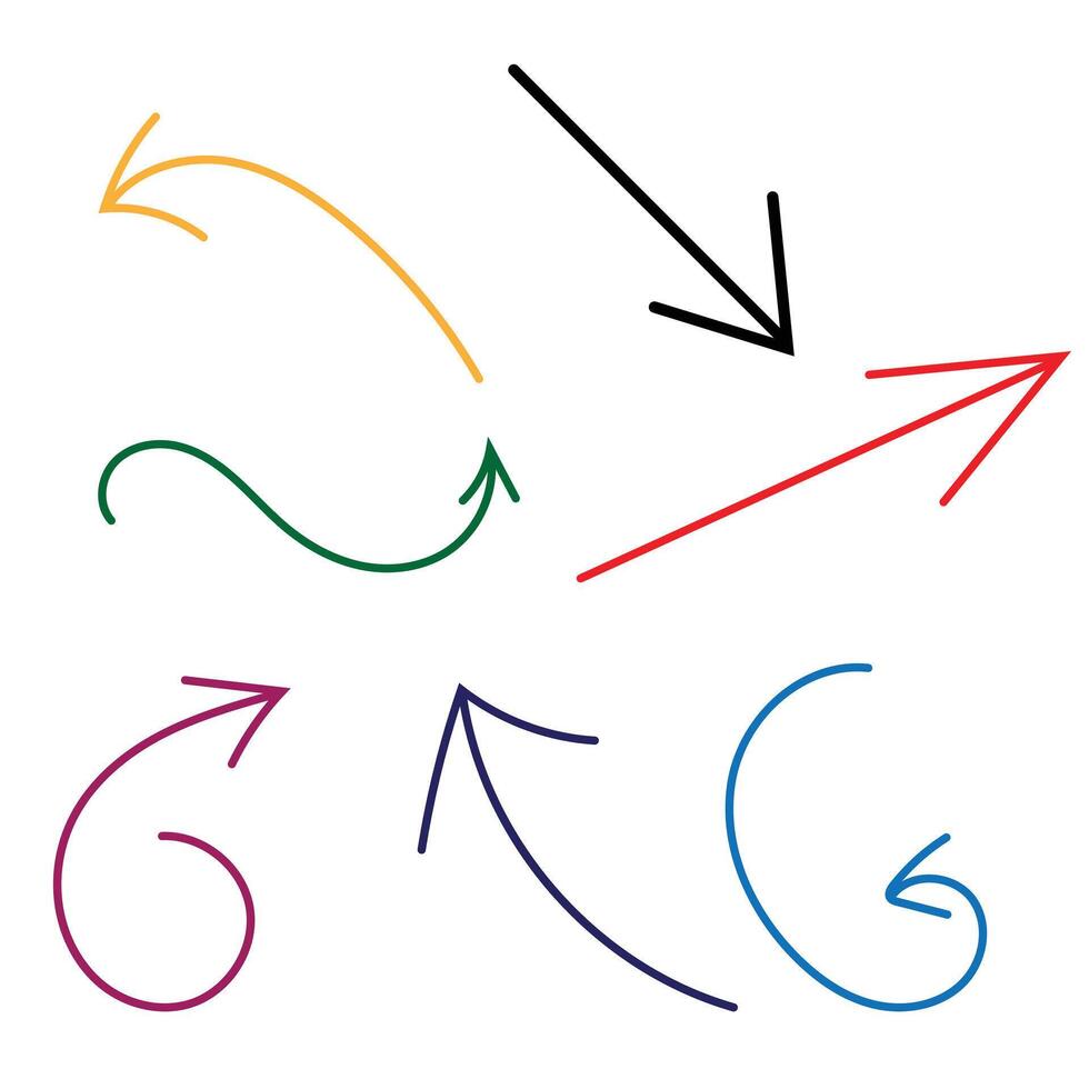 Hand drawn colorful arrow set isolated on white background illustration vector