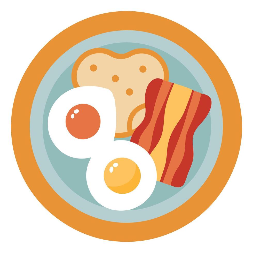 Bread with bacon and eggs on a plate vector