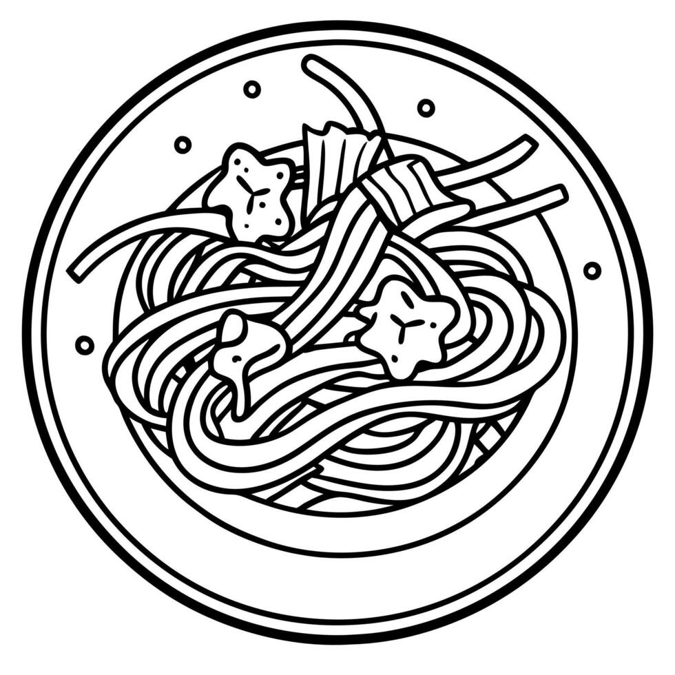 Delicious creamy spaghetti with bacon and herbs served on a rustic plate. perfect for food lovers an vector